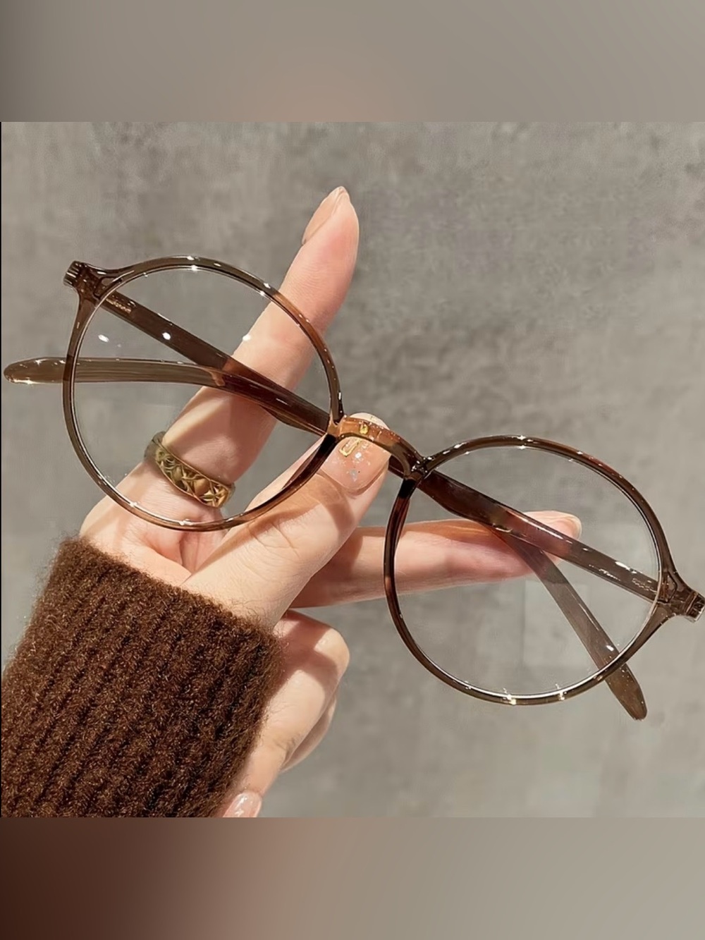 Brown Round Frame Clear Lense Bluelight Blocking Computer Fashion Glasses NEW